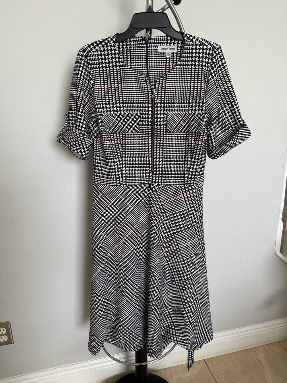 Shelby & Palmer Black and White Plaid Midi Dress with Zip
